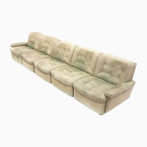 Large Vintage Leather Modular Sectional Sofa in Green, 1970s