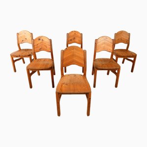 Vintage Pine Dining Chairs, 1970s, Set of 6