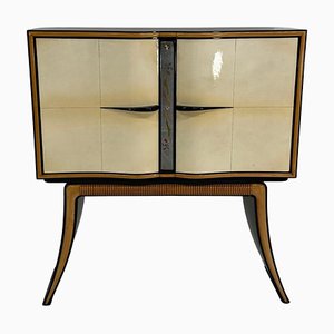 Italian Art Deco Parchment, Maple & Mirror Bar Cabinet by Paolo Buffa, 1940s