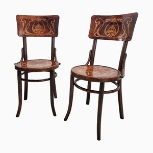 Chaises Art Nouveau en Bois Courbé avec Motif Fleuri complexe de Thonet, 1900s, Set de 2