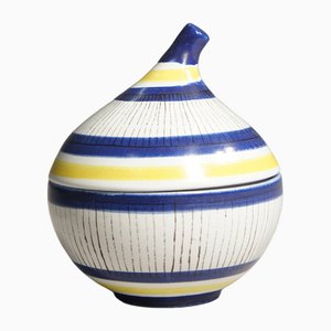 Scodella con coperchio in ceramica smaltata Faienze di Stig Lindberg per Gustavsberg, anni '40, set di 2