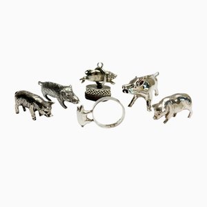 Miniature Silver Pigs & Wild Boar, 1990s, Set of 6