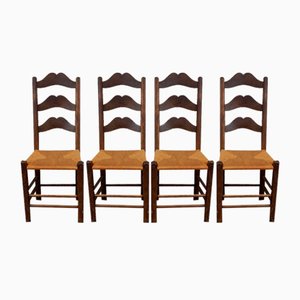 Brutalistische Vintage Stühle aus Stroh, 1920er, 4er Set