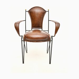 Vintage French Iron and Leather Armchair, 1960