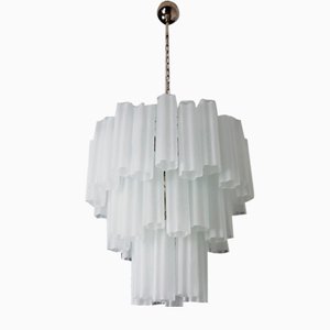 Large Three-Tier Murano Glass Tube Chandelier from Venini, 1990s