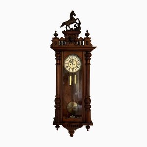 Antique Victorian Carved Walnut Wall Clock, Vienna, Austria, 1880s