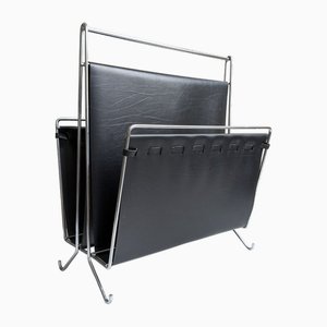 Magazine Stand in Black Artificial Leather, 1970s