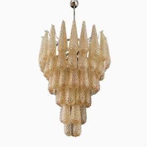 Lámpara de araña italiana vintage de Murano con 75 pétalos de vidrio ámbar, años 90