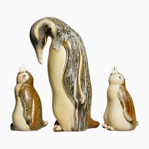 Penguin with Babies in Stoneware by Gunnar Nylund for Rörstrand, Set of 3