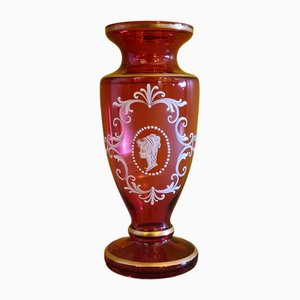 Rubinrote Vase im Stil von Mary Gregory, 1980er