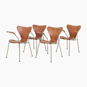Model 3207 Chairs in Teak by Arne Jacobsen for Fritz Hansen, Denmark, 1955, Set of 4