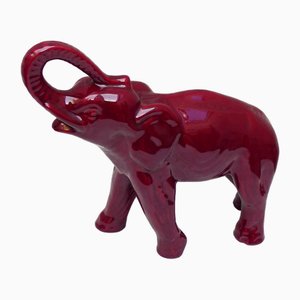 Escultura de elefante Art Déco de loza con esmaltado rojo de Lemanceau, años 30