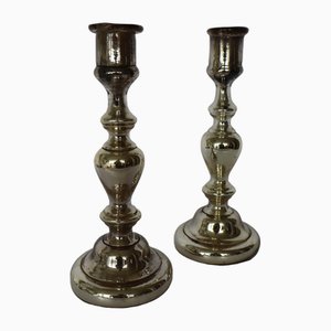 Mercury Glass Candlesticks, Set of 2