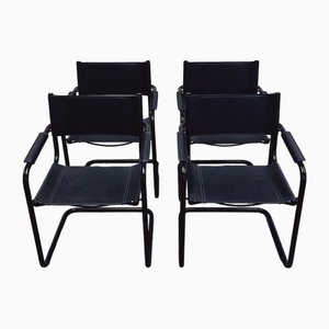 Vintage Tubular Frame Chairs in Black, Set of 4