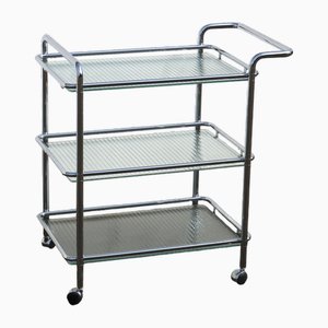 Vintage 3-Tier Chrome and Glass Serving Trolley, 1980s
