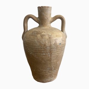 Beigefarbene Vintage Vase aus Fayence