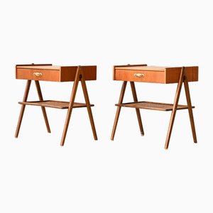 Tables de Chevet avec Porte-Revues en Rotin, 1960s, Set de 2