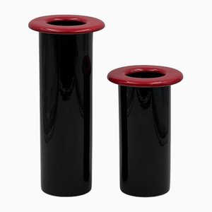 Jarrones modernos vintage de cerámica en negro y rojo, años 80. Juego de 2