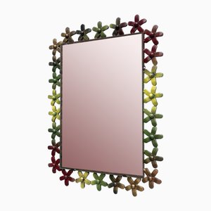 Vintage Italian Flower Power Iron Wall Mirror, 1970s