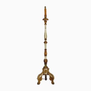 Large Italian Florentine Floor Lamp in Carved Wood and Polychrome Wood, 1950s
