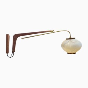 Articulated Wall Lamp in Teak and Brass attributed to Svend Aage Holm Sørensen for Holm Sørensen & Co., 1950s