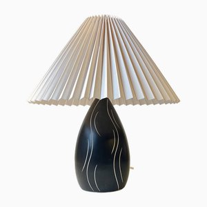 Scandinavian Modern Black White Sgrafitto Table Lamp by Elisabeth Loholt, 1950s