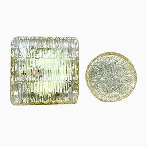 Quadratische und runde bernsteinfarbene, schillernde Bubble Glas-Wandhalterungen im Stil von Helena Tynell, 1970er, 2er Set