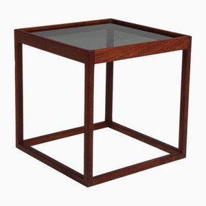 Vintage Cube Table in Teak and Smoked Glass by Kurt Østervig, 1960s