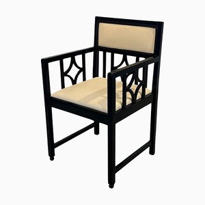Bauhaus Armchair in Oak, Black Lacquer & Cream Leather, Germany, 1920s