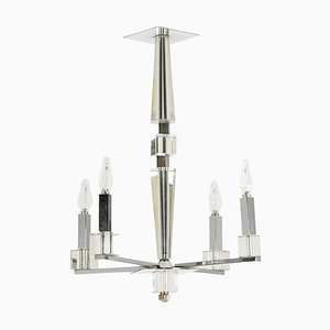 Modern Chandelier in Chrome Metal by Jacques Adnet, 1940