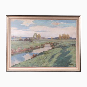 Ernst Hase, Ems Landscape, 1920s, Oil on Canvas, Framed