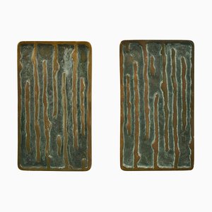 Bronze Push Pull Door Handles with Organic Wave Relief, 1970s, Set of 2