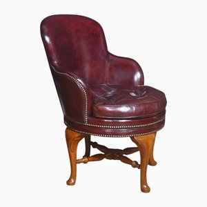 Leather Revolving Library Tub Chair, 1890s