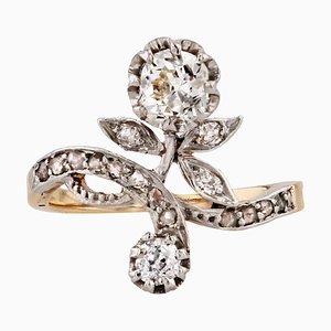 20th Century French 18 Karat Yellow Gold Belle Epoque Floral Ring with Diamonds, 1890s