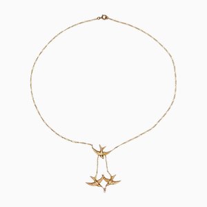 20th Century French Fine Pearl 18 Karat Yellow Gold Swallows Necklace, 1890s