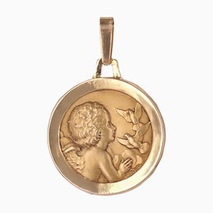 20. Jh. 18 Karat Roségold Engel- und Taubenmedaille von C.Charl