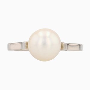 Modern 18 Karat White Gold Cultured Pearl Solitaire Ring