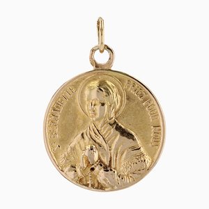 20. Jh. Saint Bernadette Medaille Anhänger aus 18 Karat Gelbgold