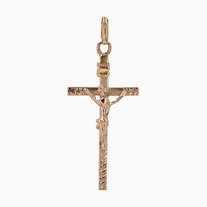 Colgante con cruz de Cristo de oro rosa de 18 kt, siglo XX