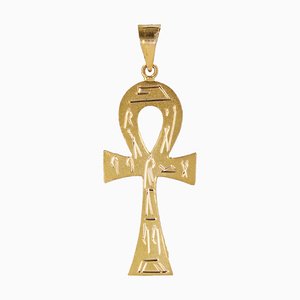 Pendentif Croix Égyptienne Moderne en Or Jaune 18 Carats