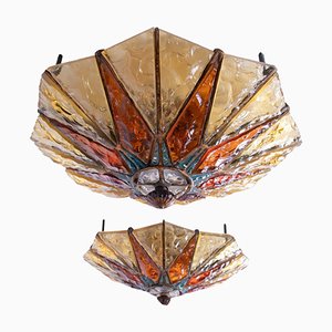 Plafonnier Brutaliste Starburst en Verre, 1960s, Set de 2