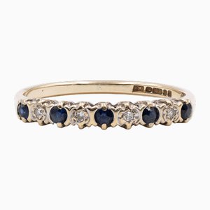 Vintage 9k Yellow Gold Ring with Sapphires and Diamonds