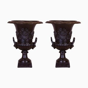 Renaissance Revival Bronze Black Painted Vases, 1930, Set of 2