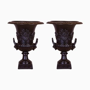 Schwarz lackierte Renaissance Revival Vasen aus Bronze, 1930, 2 . Set