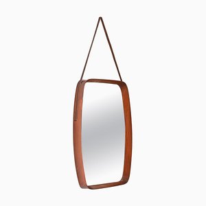 Mid-Century Rectangular Mirror in Teak, Leather attributed to Campo & Graffi, Italy, 1960s