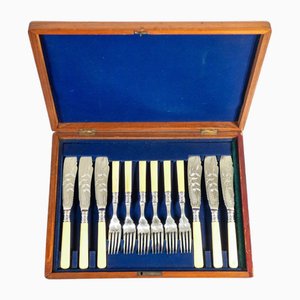 Antikes viktorianisches Silbernes Fischbesteck, 1886, 12 . Set