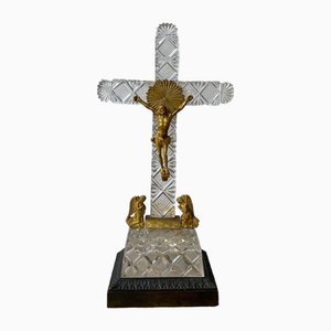 Crucifix en Cristal Taillé et Bronze Doré