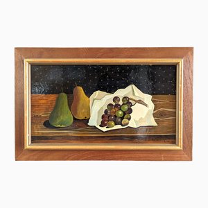 Pere e uva, Dipinto a olio, anni '50, con cornice