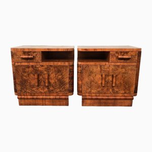 Bedside Tables in Briarwood with Wooden Handles, 1930s, Set of 2