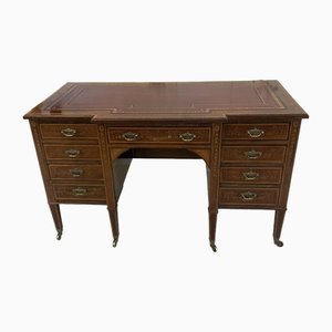 Antique Victorian Mahogany Inlaid Kneehole Desk by Edwards and Roberts, 1880s